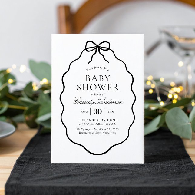 Invitation Fête de naissance de bébé fille au ruban noir vint (Créateur téléchargé)