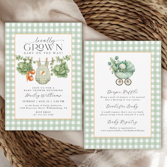 Invitation Fête de naissance de bébé fille au vert sauge ging (Invitation may be ordered in printed and digital formats.)
