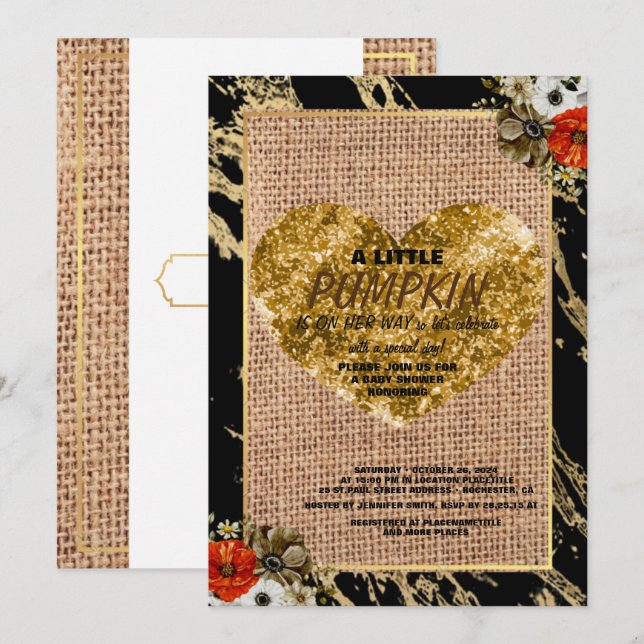Invitation Fête de naissance de bébé fille automne citrouille (Devant / Derrière)