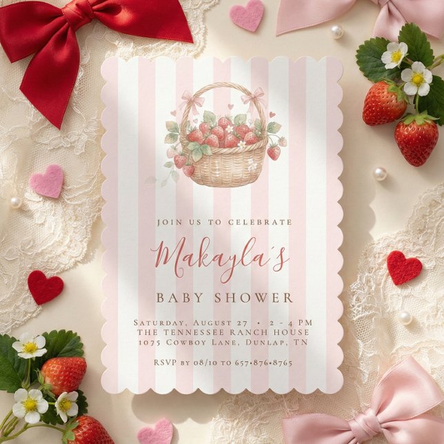 Invitation Fête de naissance de bébé fille aux fraises à l'aq (Créateur téléchargé)