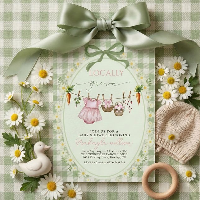 Invitation Fête de naissance de bébé fille avec du tissu Ging (Créateur téléchargé)