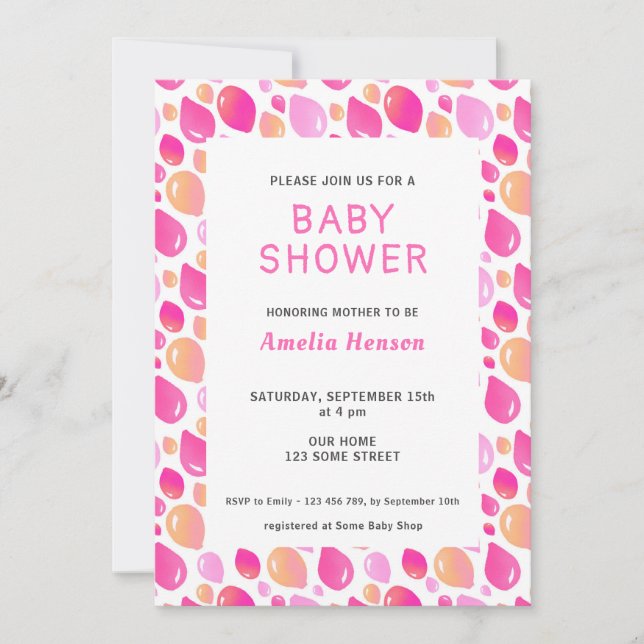 Invitation Fête de naissance de bébé fille avec motif de ball (Devant)
