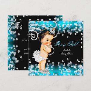 Invitation Fête de naissance de bébé fille bleu sarcelle pail
