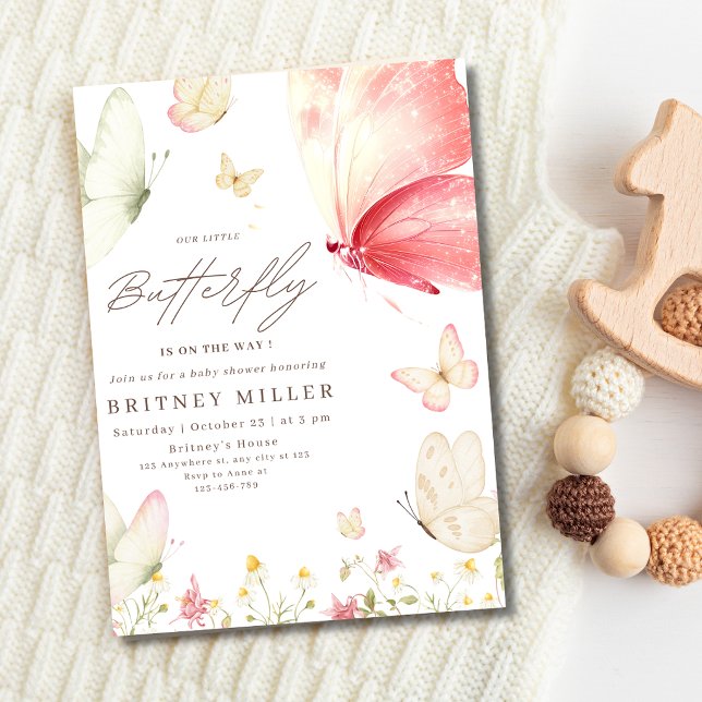 Invitation Fête de naissance de bébé fille Bohème Fleur papil (Créateur téléchargé)