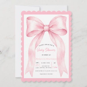 Invitation Fête de naissance de bébé fille Coquette Ruban Ros