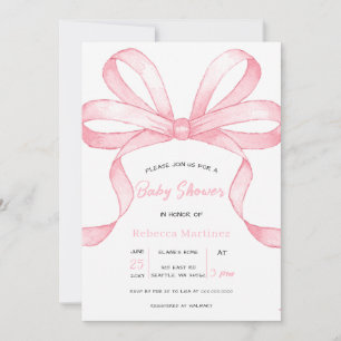 Invitation Fête de naissance de bébé fille Coquette Ruban Ros