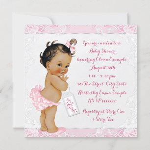 Invitation Fête de naissance de bébé fille ethnique en dentel