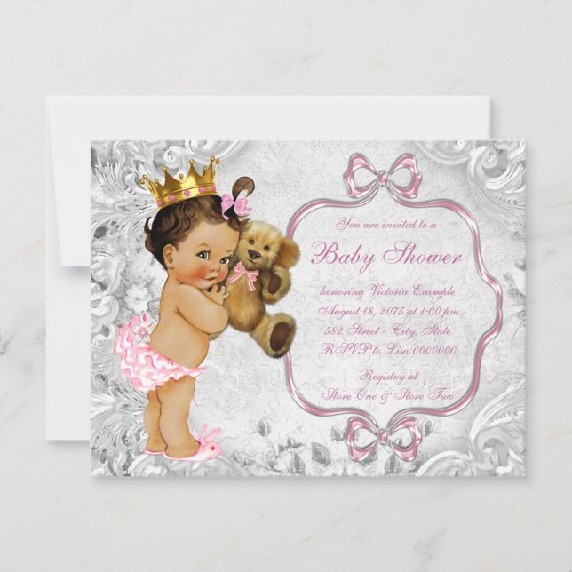 Invitation Fête de naissance de bébé fille ethnique ourson vi (Devant)