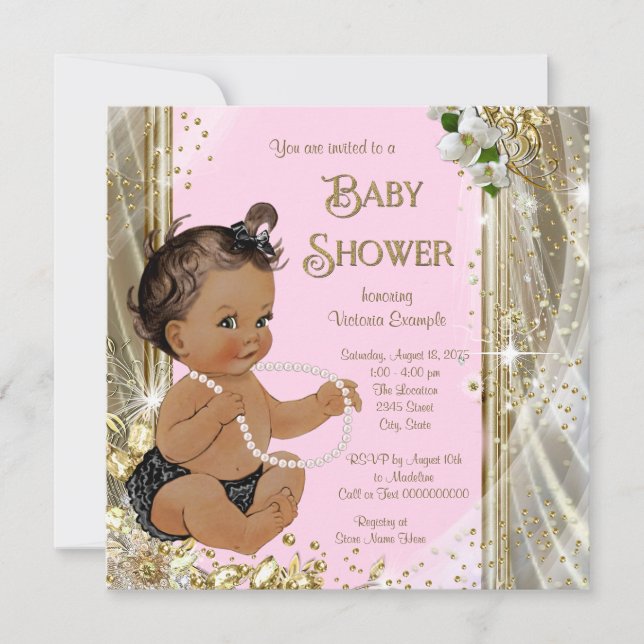 Invitation Fête de naissance de bébé fille ethnique Perle d'O (Devant)