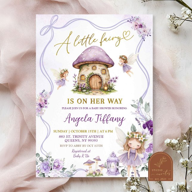 Invitation Fête de naissance de bébé fille fée florale au nœu (Créateur téléchargé)