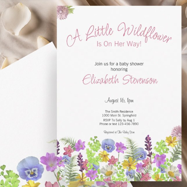 Invitation Fête de naissance de bébé fille Fleur Sauvage Colo (Créateur téléchargé)