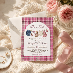 Invitation Fête de naissance de bébé fille Grandmillennial Lu