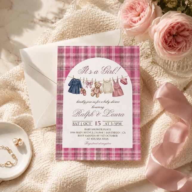 Invitation Fête de naissance de bébé fille Grandmillennial Lu (Créateur téléchargé)