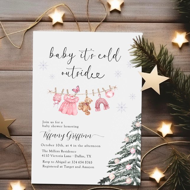 Invitation Fête de naissance de bébé fille Il fait froid deho (Créateur téléchargé)