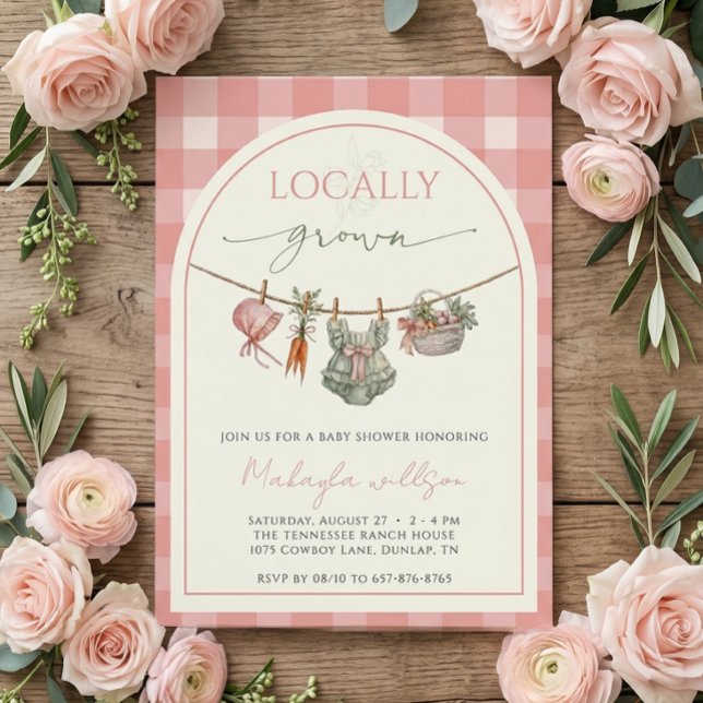 Invitation Fête de naissance de bébé fille "Localement cultiv (Créateur téléchargé)