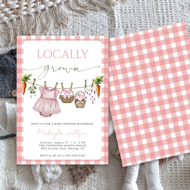 Invitation Fête de naissance de bébé fille 'Locally Grown Pin (Créateur téléchargé)