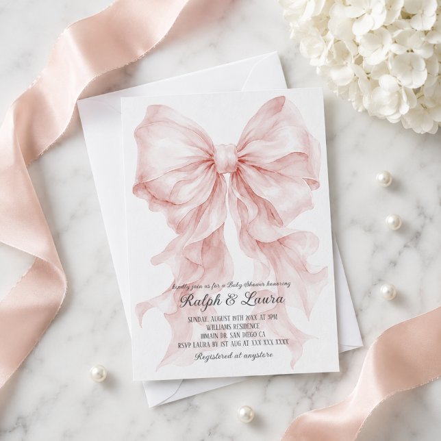 Invitation Fête de naissance de bébé fille luxe rose poussiér (Créateur téléchargé)