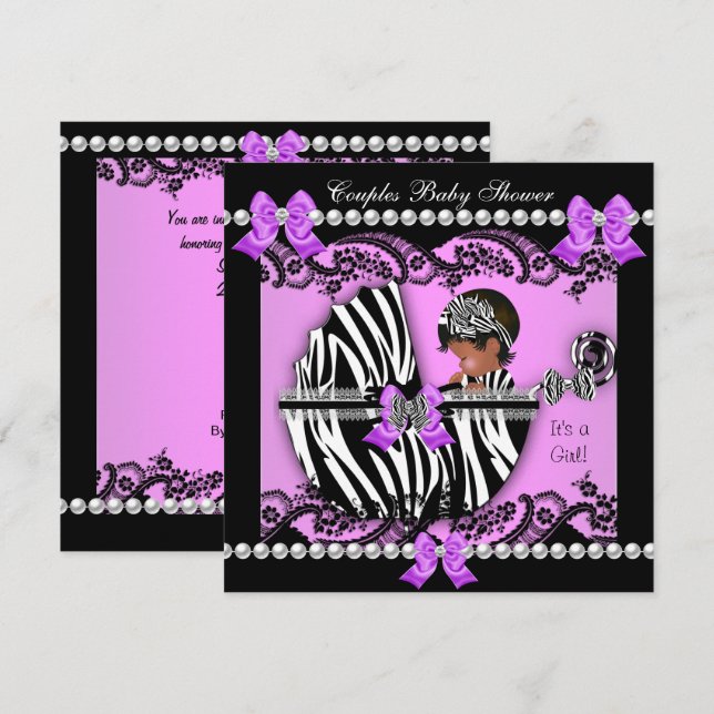 Invitation Fête de naissance de bébé fille pour couples afro- (Devant / Derrière)