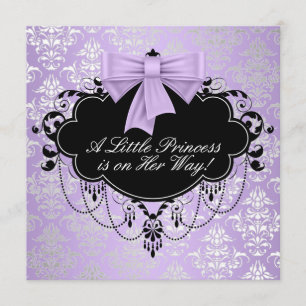 Invitation Fête de naissance de Bébé Fille Princesse Noir Vio