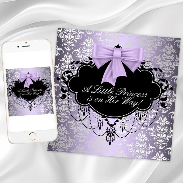 Invitation Fête de naissance de Bébé Fille Princesse Noir Vio (Purple and black baby shower invitation. Change the text as needed. Download and printed available.)
