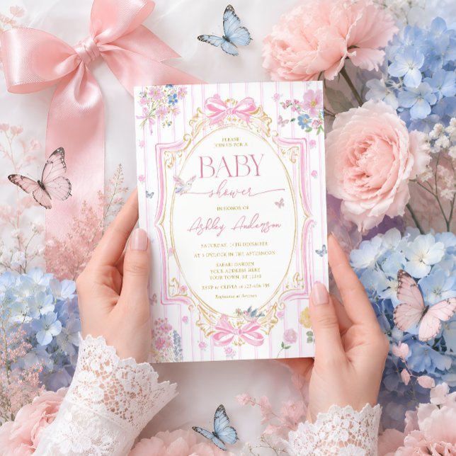 Invitation Fête de naissance de bébé fille rose et fantaisist (Créateur téléchargé)