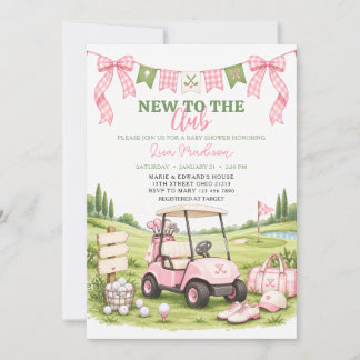 Invitation Fête de naissance de bébé fille rose Golf Nouveau