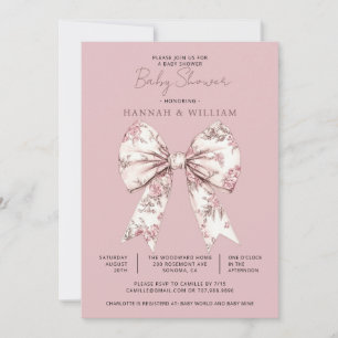 Invitation Fête de naissance de bébé fille ruban à nœud en to