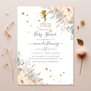 Invitation Fête de naissance de bébé fille thème Fée Rose et