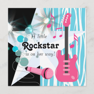 Invitation Fête de naissance de bébé fille Turquoise Rose Roc