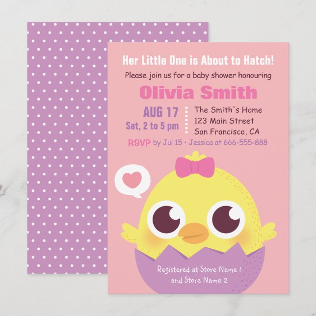 Invitation Fête de naissance de bébé fille - Un adorable pous (Devant / Derrière)