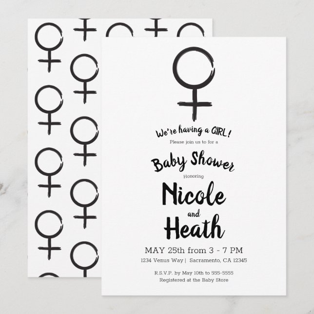 Invitation Fête de naissance de bébé fille Vénus Astrologie M (Devant / Derrière)