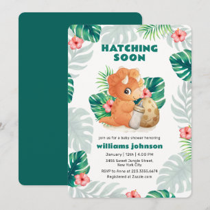 Invitation Fête de Naissance de Bébé Fleur Tropicale Dinosaur