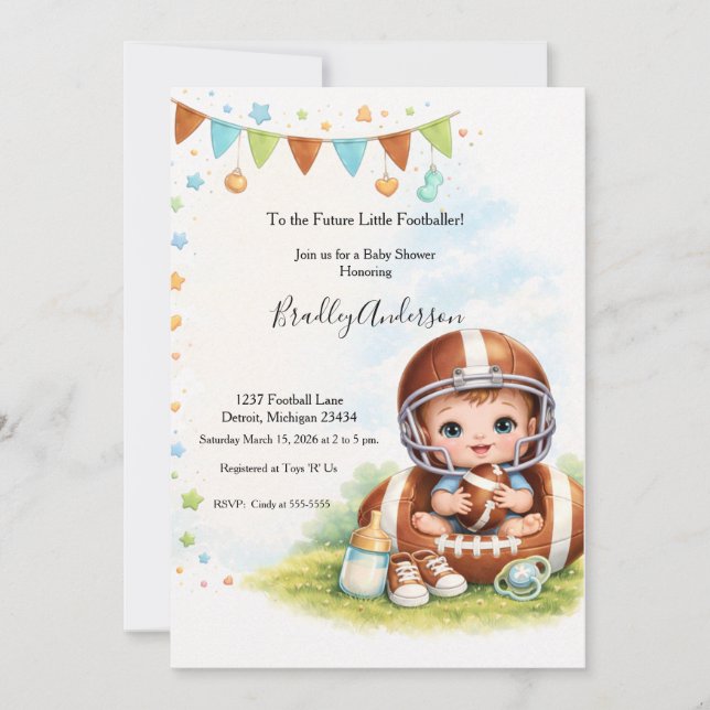 Invitation Fête de naissance de bébé footballeur garçon (Devant)