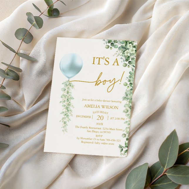 Invitation Fête de naissance de bébé garçon Ballon Bleu de Ve (Créateur téléchargé)