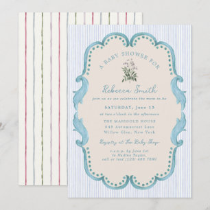 Invitation Fête de Naissance de Bébé Garçon Bleu Prépa Grandm