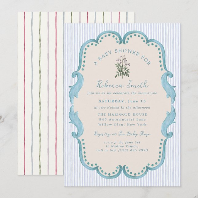 Invitation Fête de Naissance de Bébé Garçon Bleu Prépa Grandm (Devant / Derrière)