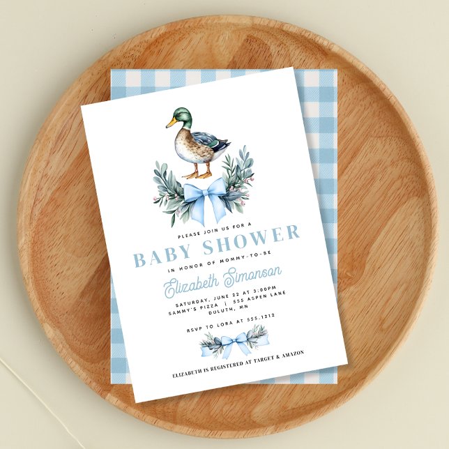 Invitation Fête de naissance de bébé garçon canard colvert bl (Blue Baby Boy Mallard Duck Baby Shower Invitation)