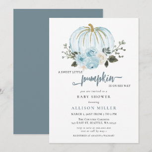 Invitation Fête de naissance de bébé garçon citrouille bleue