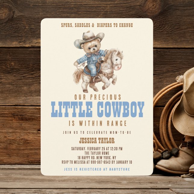 Invitation Fête de naissance de bébé garçon Cowboy Teddy Bear (Créateur téléchargé)