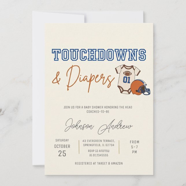Invitation Fête de naissance de bébé garçon de football améri (Devant)
