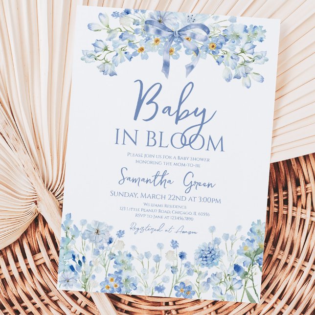 Invitation Fête de naissance de bébé garçon en fleurs (Créateur téléchargé)