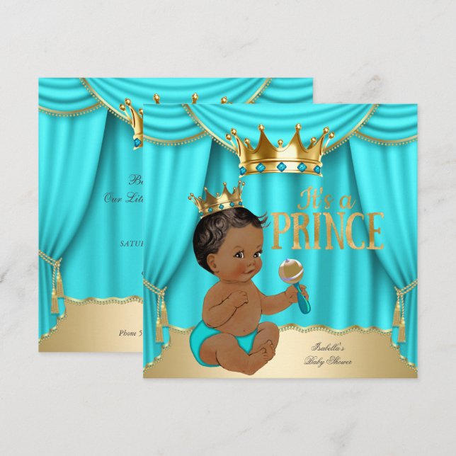 Invitation Fête de naissance de bébé garçon ethnique Prince C (Devant / Derrière)