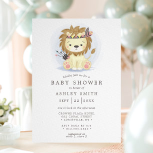 Invitation Fête de naissance de bébé garçon lion tribal boho
