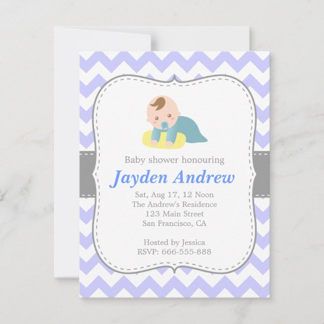 Invitation Fête de naissance de bébé garçon mignon, Chevron b (Devant)
