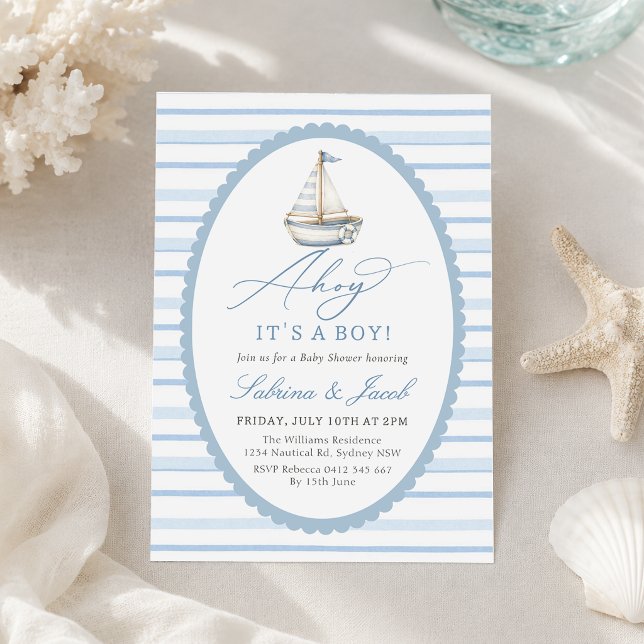 Invitation Fête de naissance de bébé garçon nautique voilier (Créateur téléchargé)