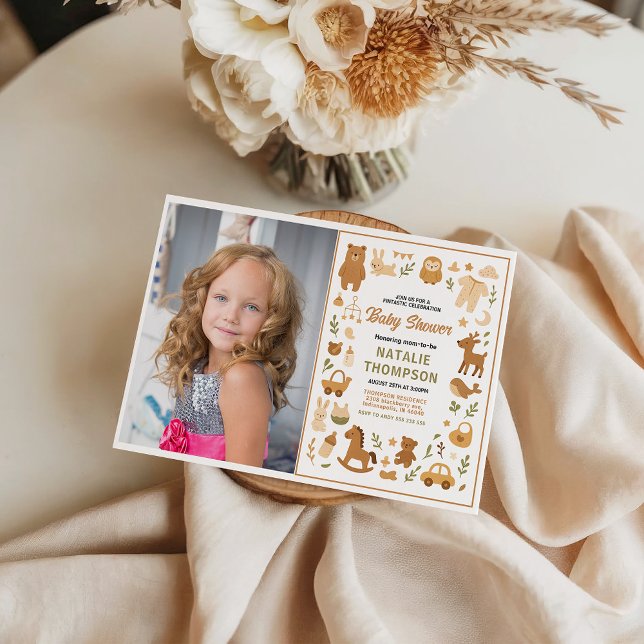 Invitation Fête de naissance de bébé garçon neutre | Mignon a (Neutral Baby Boy Shower | Cute Safari Animal Invitation
)