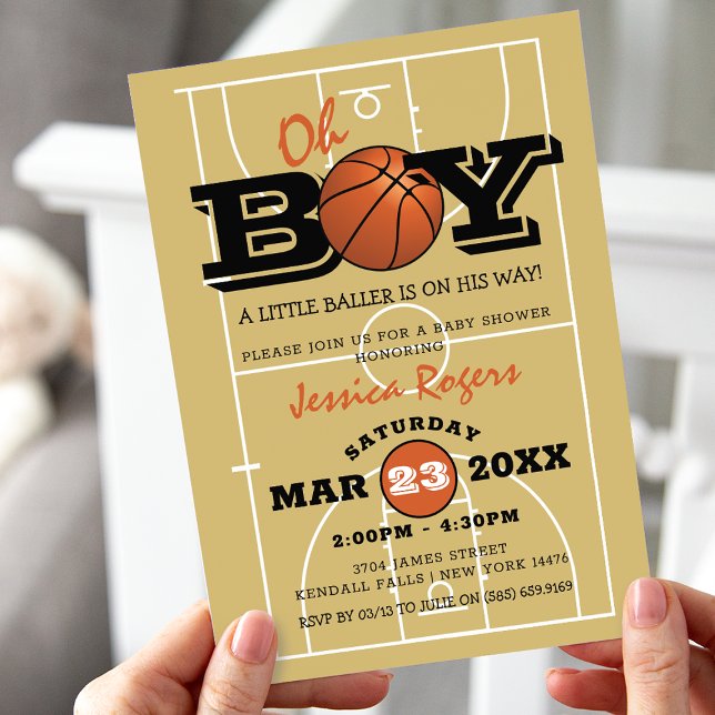 Invitation Fête de naissance de bébé garçon 'Oh Boy' Basketba (Créateur téléchargé)