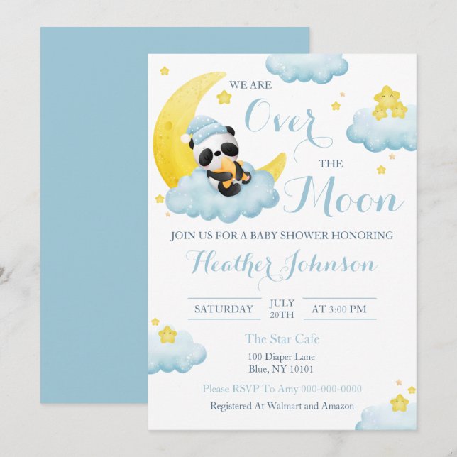 Invitation Fête de naissance de bébé garçon Panda Bear Over T (Devant / Derrière)