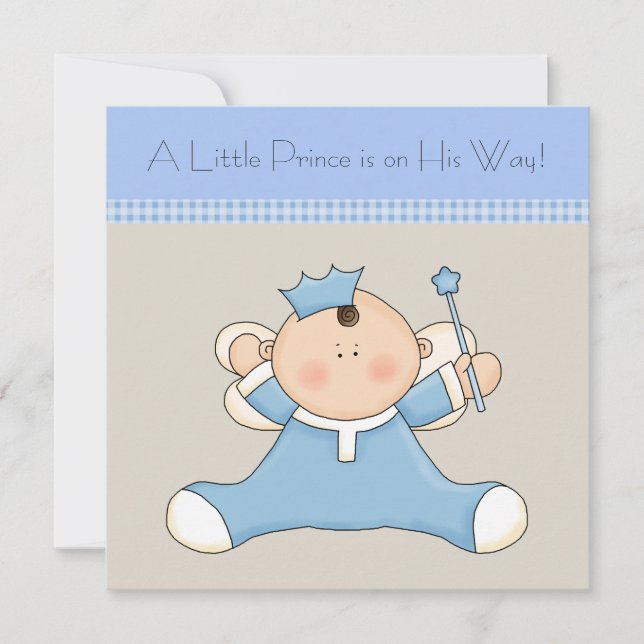 Invitation Fête de naissance de bébé garçon prince beige bleu (Devant)