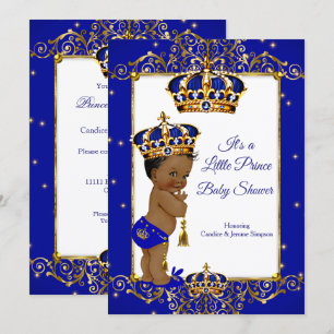 Invitation Fête de naissance de bébé garçon royal bleu et or 